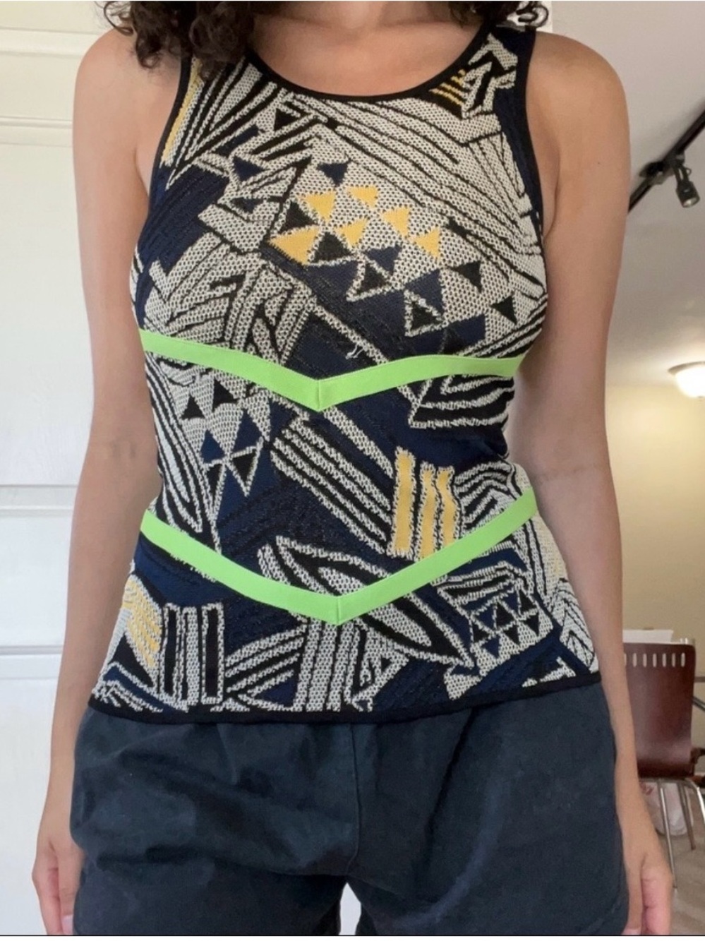 Cut 25 - Geometric Colourful Print Knit Tank Top with Neon Trim